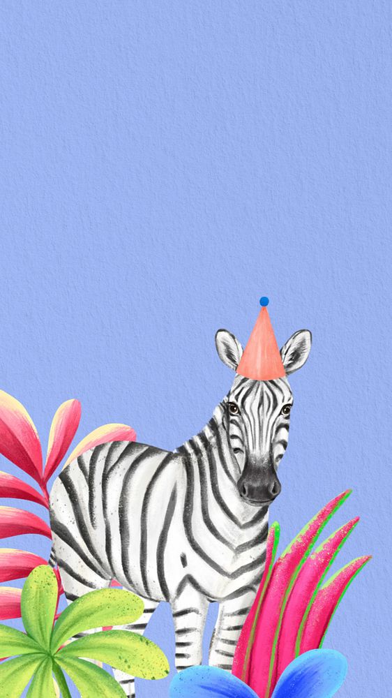 Birthday party zebra phone wallpaper, animal illustration background