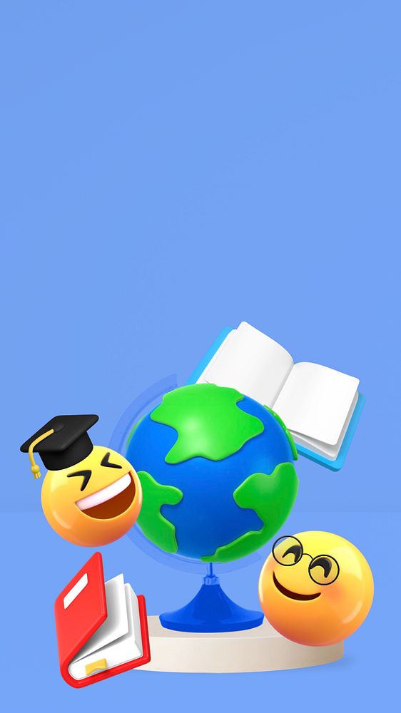 3D education emoticons iPhone wallpaper, editable design