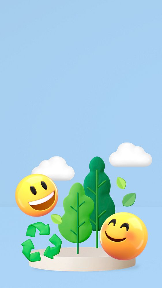 3D environment emoticons iPhone wallpaper, editable design