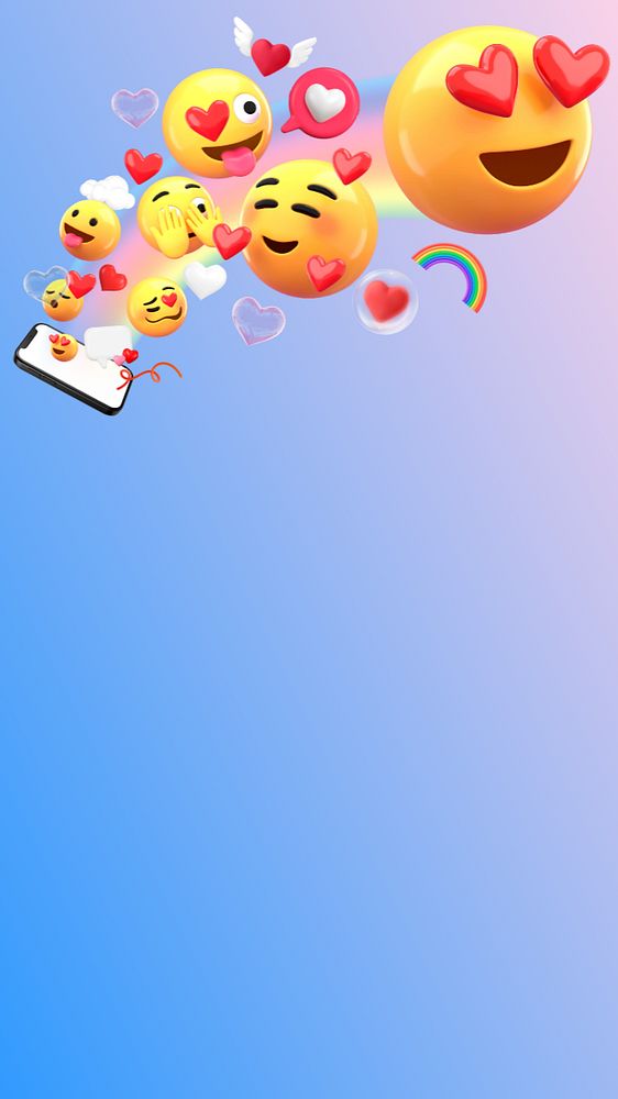 Love messages phone wallpaper, 3D emoticons background, editable design