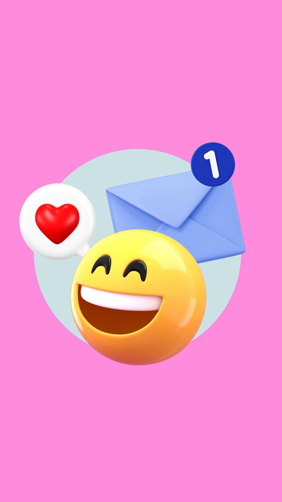 Love messages phone wallpaper, 3D emoticons background, editable design