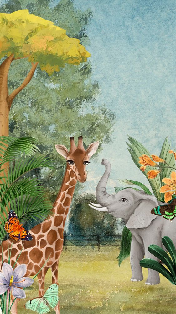 Aesthetic wildlife iPhone wallpaper, drawing design