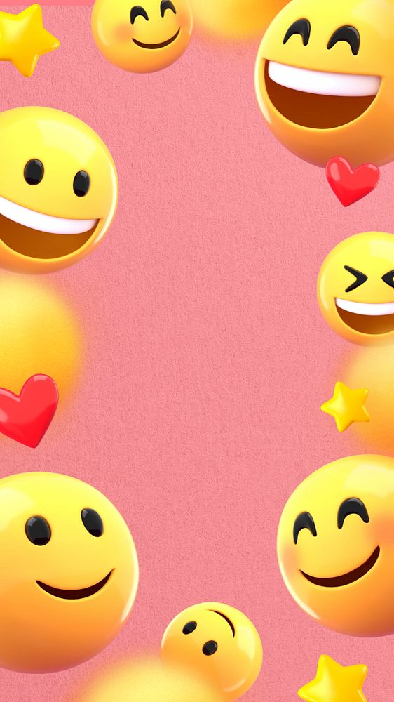 Pink emoticons frame iPhone wallpaper, happy smiling faces, editable design