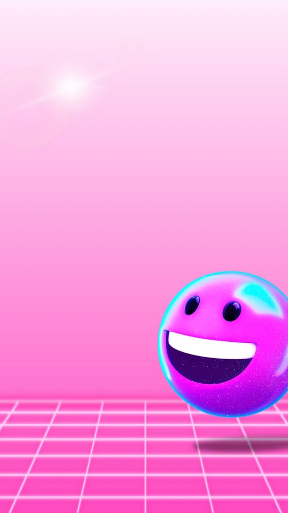 Smiling emoticons mobile wallpaper, pink grid border, editable design