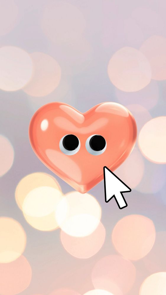 3D heart cartoon iPhone wallpaper, cute love background, editable design