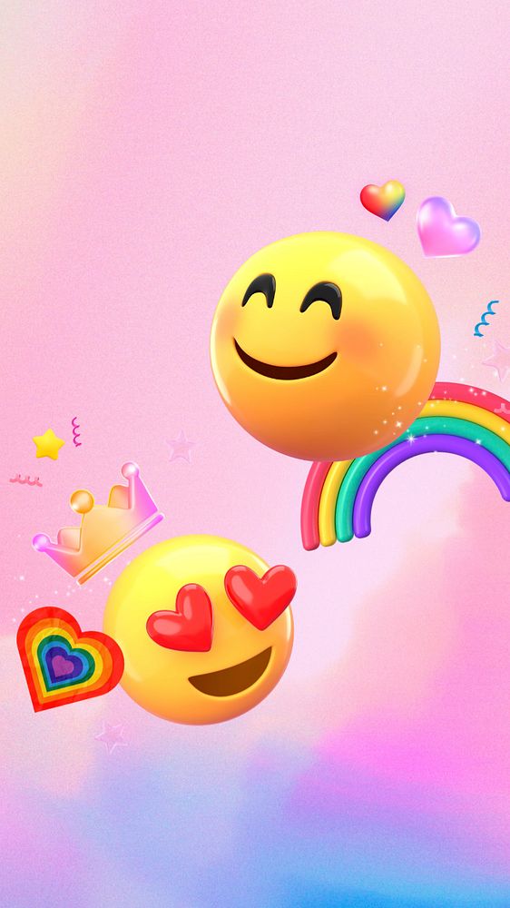 Aesthetic pink emoticons mobile wallpaper, cute 3D background, editable design