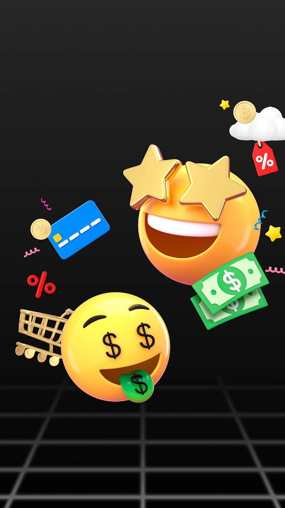 Online shopping emoticon iPhone wallpaper, growing revenue business, editable design