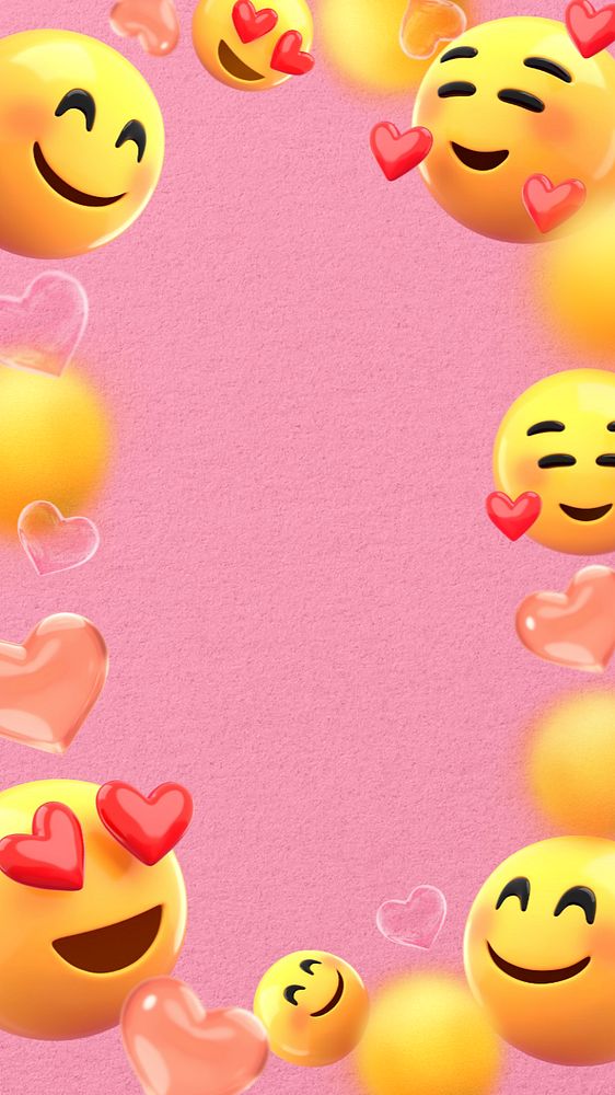Love emoticons frame iPhone wallpaper, heart-eyes faces, editable design