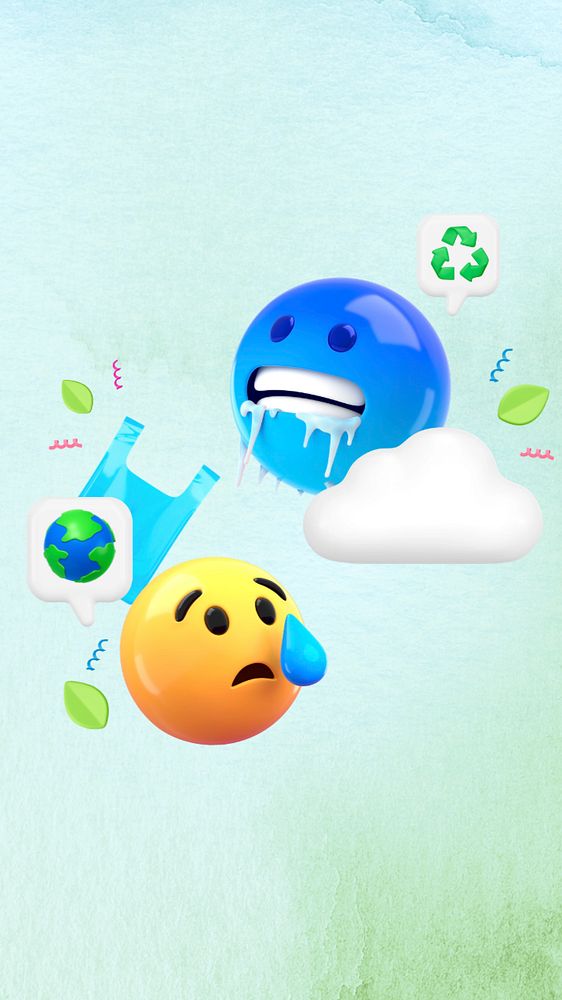 Climate change iPhone wallpaper, 3D emoticons illustration, editable design