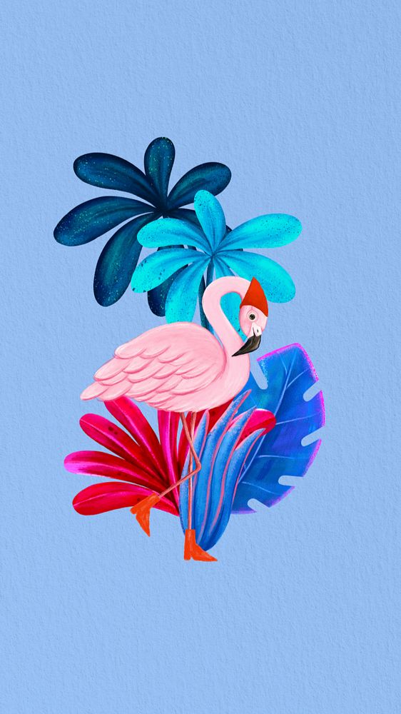 Cute flamingo iPhone wallpaper, blue design