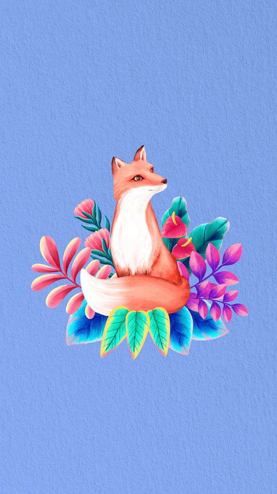 Cute fox mobile wallpaper, blue drawing design