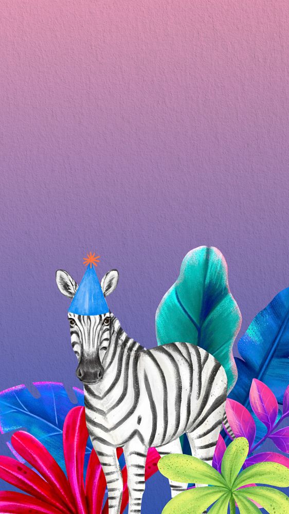 Birthday party zebra phone wallpaper, animal illustration background