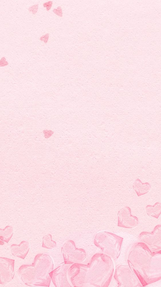 Pink glassy hearts iPhone wallpaper, editable design