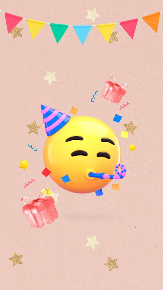 Birthday party emoticon iPhone wallpaper, editable design