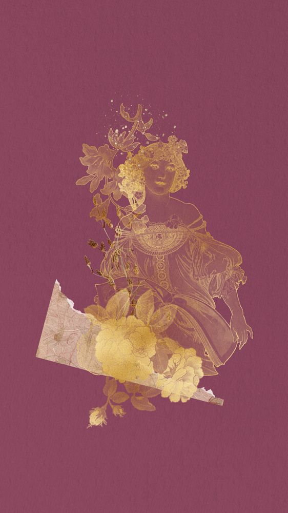 F Champenois iPhone wallpaper, Alphonse Mucha's famous artwork, remixed by rawpixel, editable design