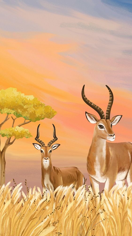 Savanna wildlife mobile wallpaper, drawing design