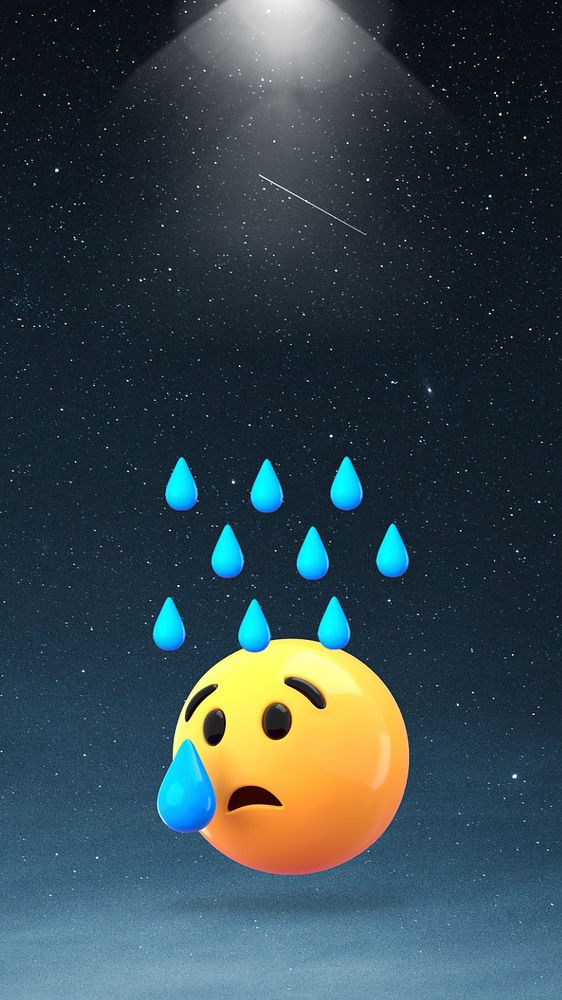 Raining crying emoticon mobile wallpaper, weather background, editable design