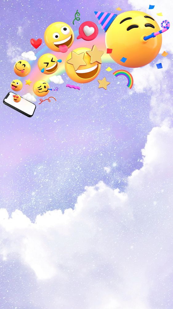 Aesthetic sky mobile wallpaper, bursting party emoticons, editable design