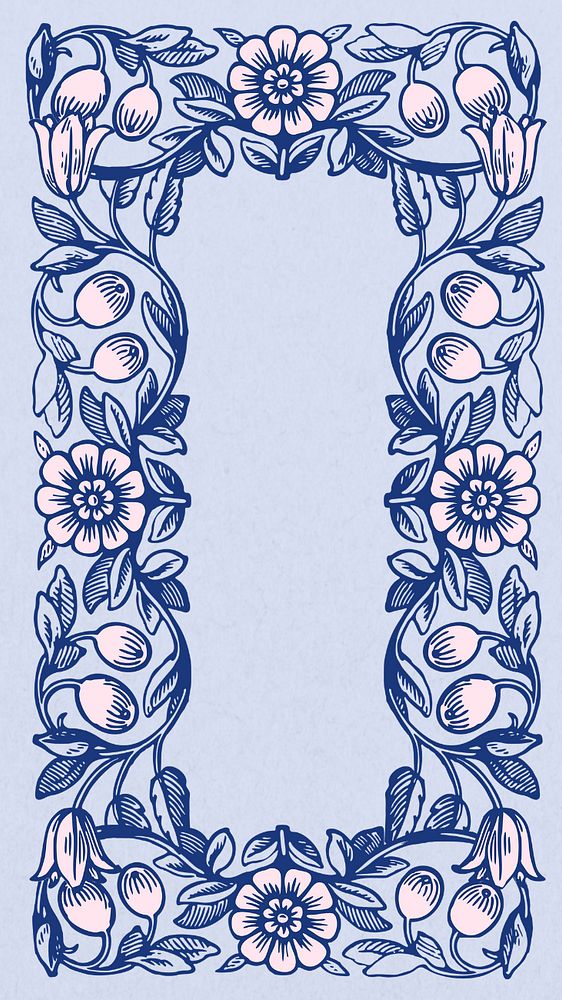 Art nouveau frame iPhone wallpaper, editable flower ornament background, remixed by rawpixel