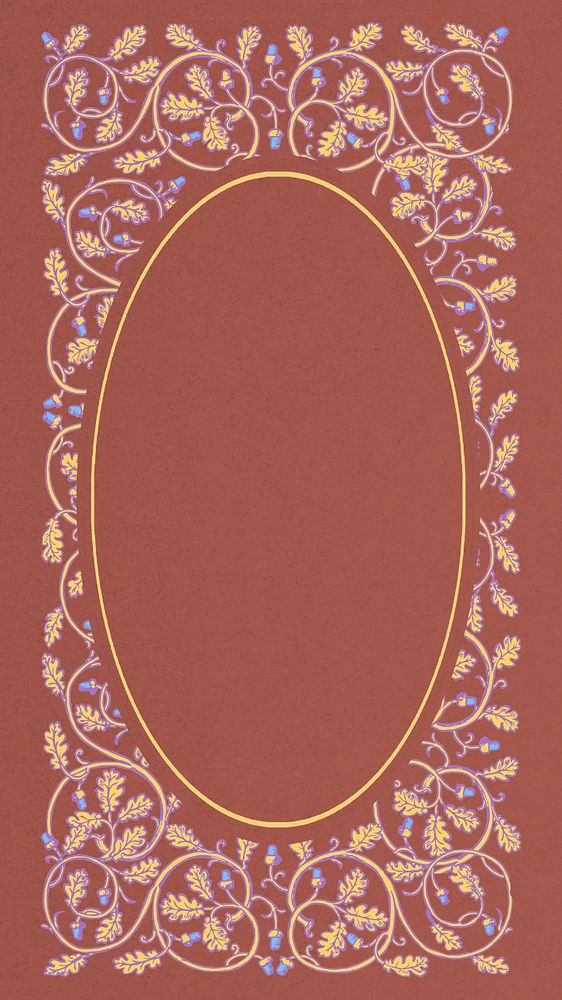 Vintage botanical frame phone wallpaper, editable brown ornate background, remixed by rawpixel