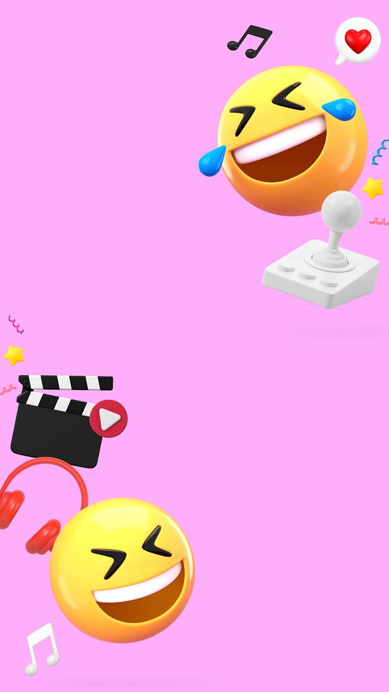 3D entertainment iPhone wallpaper, pink emoticons, editable design