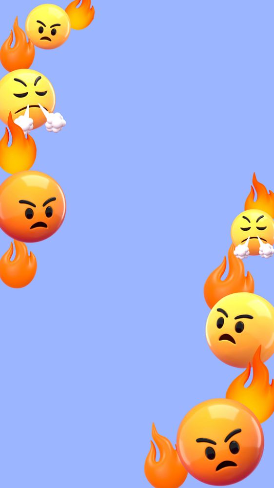 Angry emoticon border phone wallpaper, 3D, editable design