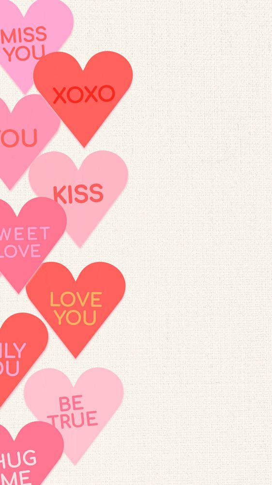 Aesthetic beige mobile wallpaper, pink hearts border background, editable design