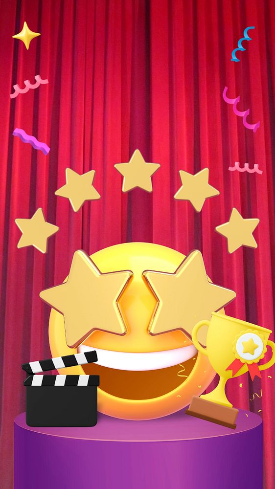 3D film award iPhone wallpaper, star-eyes emoticon, editable design