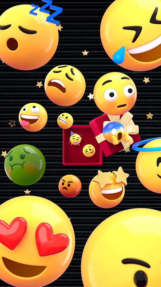 3D emoticons phone wallpaper, cute background, editable design