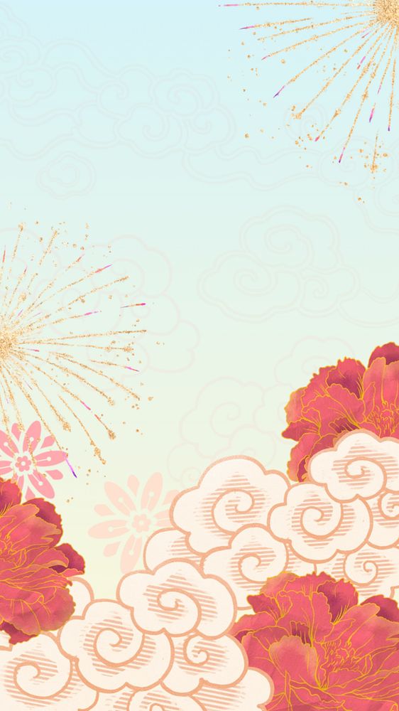 Festive Chinese fireworks iPhone wallpaper, New Year celebration background, editable design