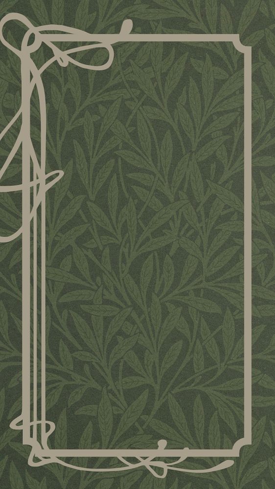 William Morris' patterned phone wallpaper, leaf frame background, remixed by rawpixel, editable design