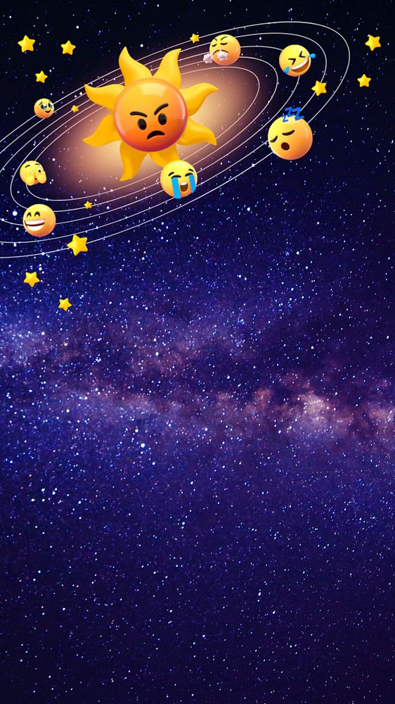 Galaxy emoticons iPhone wallpaper, solar system, editable design