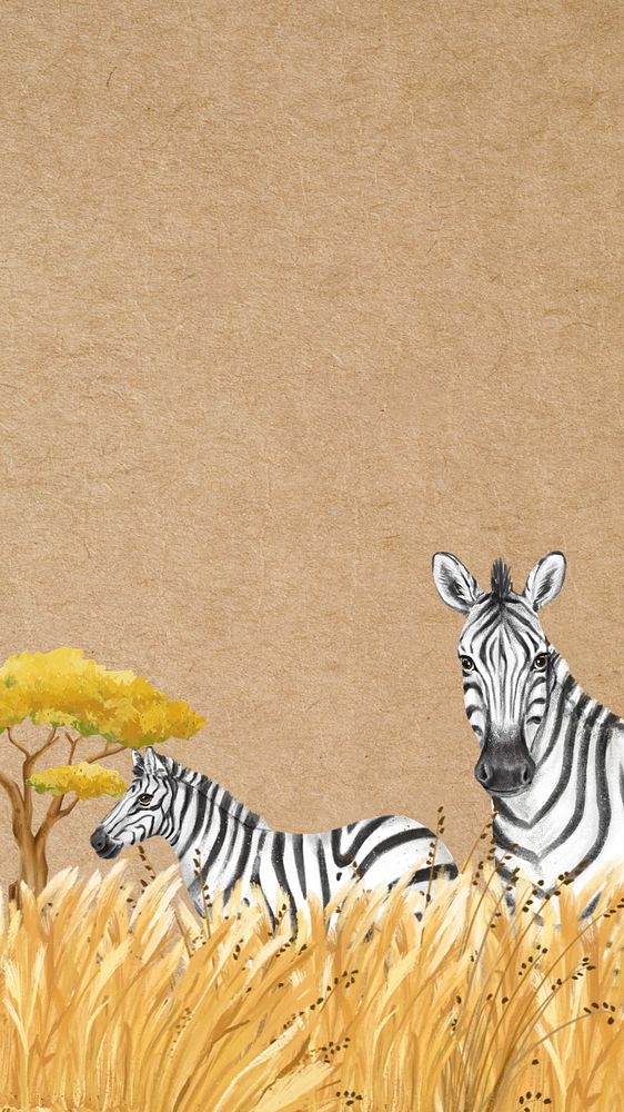 Zebra wildlife iPhone wallpaper, paper texture background