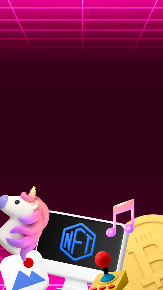 Cute NFT emoticons iPhone wallpaper, pink 3D rendering, editable design