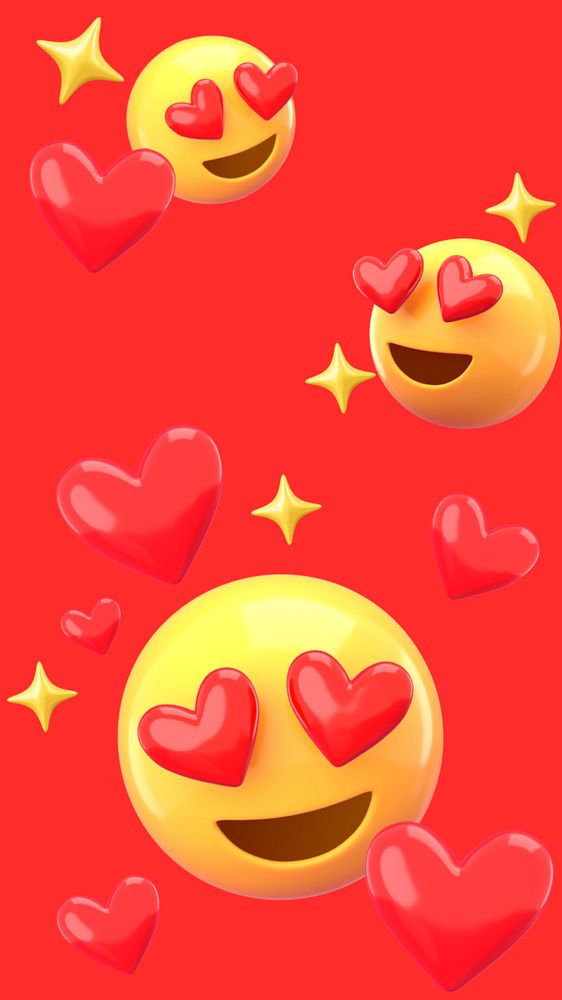 Love emoticons mobile wallpaper, red Valentine's background, editable design