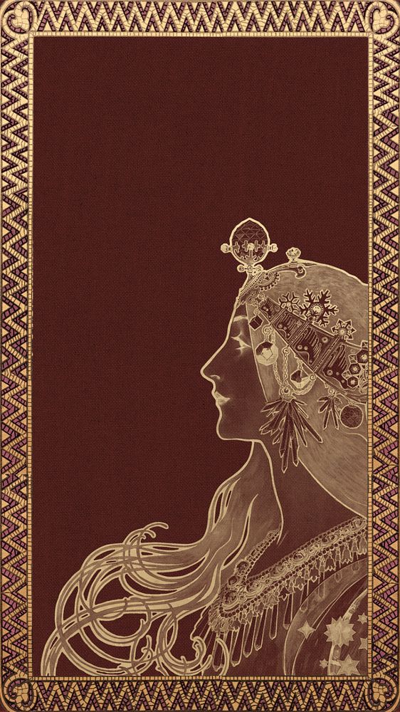 Alphonse Mucha's Zodiac iPhone wallpaper, vintage woman background, remixed by rawpixel, editable design