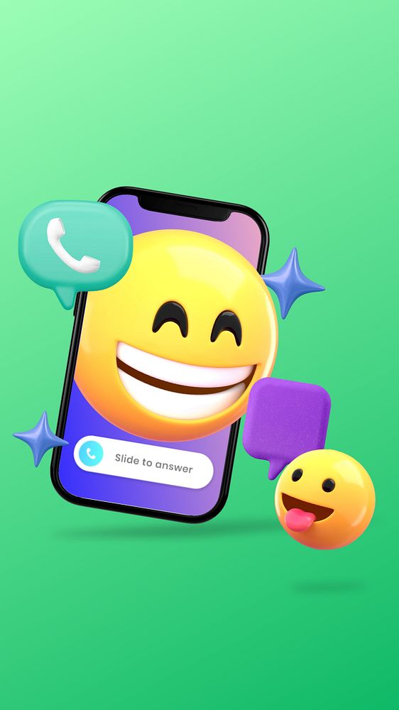 Video call iPhone wallpaper, 3D emoticons, editable design