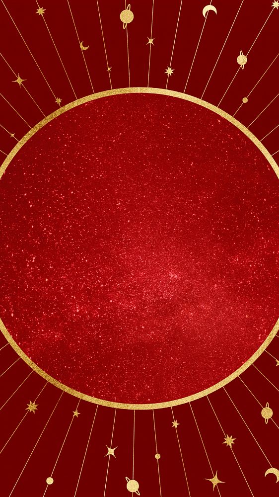 Celestial astrology frame mobile wallpaper, red galaxy background, editable design