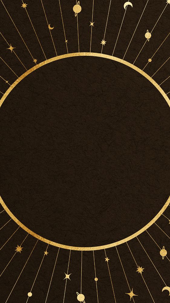 Celestial astrology frame mobile wallpaper, brown textured background, editable design