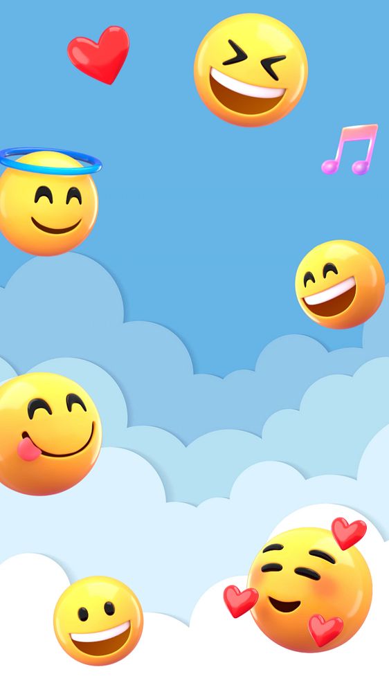 3D heaven emoticons iPhone wallpaper, sky background, editable design