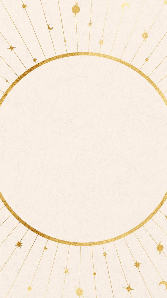 Golden galaxy frame mobile wallpaper, beige background, editable design