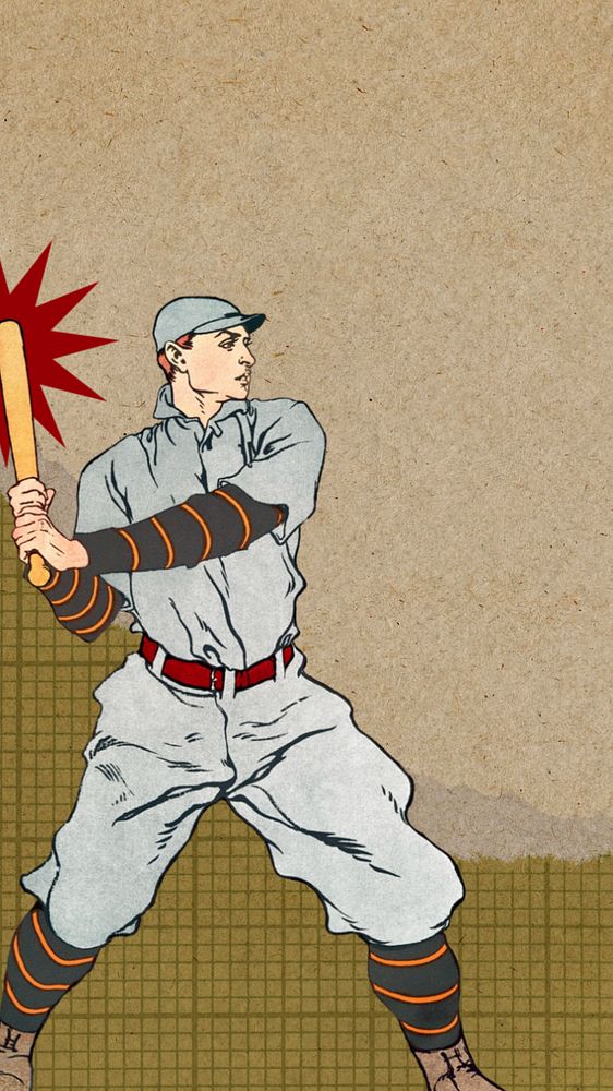 Baseball player iPhone wallpaper, editable Art Nouveau character element