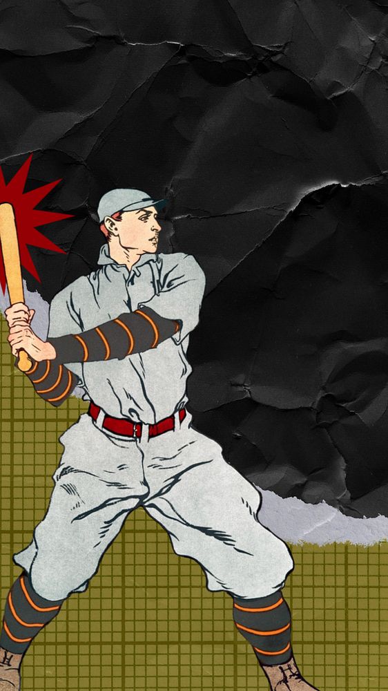 Vintage baseball player iPhone wallpaper, editable Art Nouveau character element