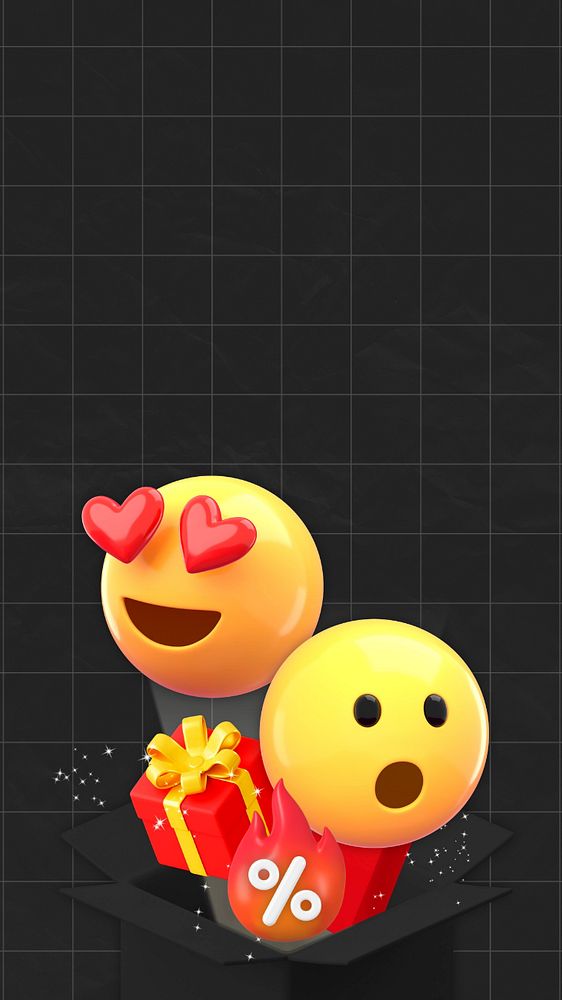 Celebration sale iPhone wallpaper, 3D emoticons, editable design