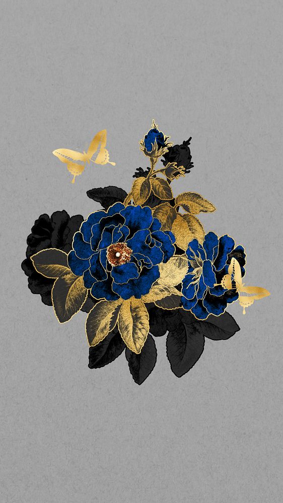 Blue rose iPhone wallpaper, editable Art Nouveau flower, remixed by rawpixel