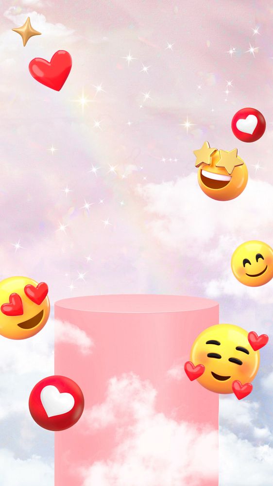 Love 3D emoticons iPhone wallpaper, product background, editable design