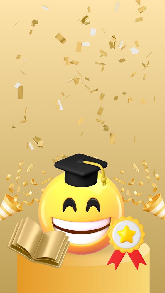 3D graduation iPhone wallpaper, emoticon, education illustration, editable design