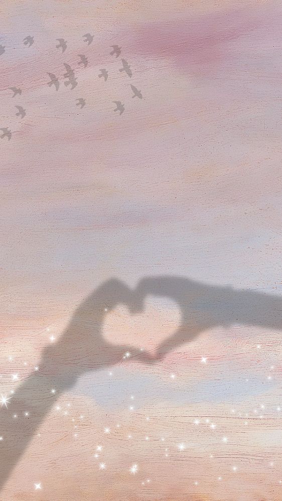 Dreamy heart hands iPhone wallpaper, aesthetic glittery sky background, editable design