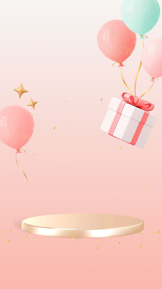 Birthday product podium iPhone wallpaper, editable design