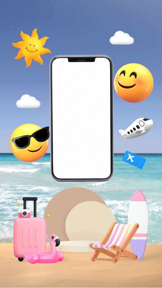 3D travel emoticons iPhone wallpaper, online business illustration, editable design